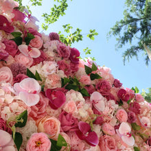 Load image into Gallery viewer, 3D Pink Wedding Flower Wall Backdrop, Roll-Up Fabric Floral Wall for Ceremony Photo Booth | 50% Return Refund Option