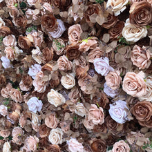 Load image into Gallery viewer, Coffee Brown Flower Wall Backdrop, Roll Up Fabric Wedding Decor | Optional 50% Return Refund Program