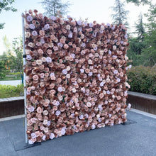 Load image into Gallery viewer, Coffee Brown Flower Wall Backdrop, Roll Up Fabric Wedding Decor | Optional 50% Return Refund Program