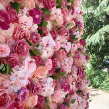 Load image into Gallery viewer, 3D Pink Wedding Flower Wall Backdrop, Roll-Up Fabric Floral Wall for Ceremony Photo Booth | 50% Return Refund Option
