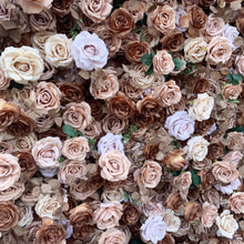 Load image into Gallery viewer, Coffee Brown Flower Wall Backdrop, Roll Up Fabric Wedding Decor | Optional 50% Return Refund Program