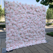 Load image into Gallery viewer, Pink White 3D Wedding Flower Wall Backdrop, Roll Up Floral Wall for Ceremony Photo Booth | 50% Return Refund Option