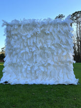 Load image into Gallery viewer, Ostrich Feather Roll-Up Flower Wall Panel Backdrop, Fabric Cloth Wedding Party Decor | Optional 50% Return Refund Program