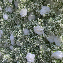 Load image into Gallery viewer, US Seller! 5D White Rose Baby Breaths Mix Roll Up Flower Wall On Cloth Fabric Wedding Party Photo Backdrop Top Quality N8821