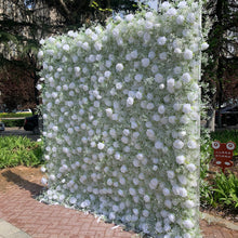 Load image into Gallery viewer, US Seller! 5D White Rose Baby Breaths Mix Roll Up Flower Wall On Cloth Fabric Wedding Party Photo Backdrop Top Quality N8821