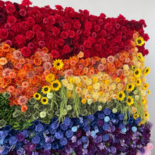 Load image into Gallery viewer, Rainbow Roll Up Fabric Floral Wall Backdrop - Wedding Ceremony Photo Booth | 50% Return Refund Option