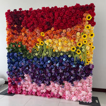 Load image into Gallery viewer, Rainbow Roll Up Fabric Floral Wall Backdrop - Wedding Ceremony Photo Booth | 50% Return Refund Option