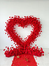 Load image into Gallery viewer, Red Heart Shaped Roll Up Wedding Flower Arch Fabric based Arrangement 6.5x6.5 ft, Ceremony Photo Booth Backdrop | 50% Return Refund Option