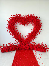 Load image into Gallery viewer, Red Heart Shaped Roll Up Wedding Flower Arch Fabric based Arrangement 6.5x6.5 ft, Ceremony Photo Booth Backdrop | 50% Return Refund Option
