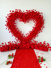 Load image into Gallery viewer, Red Heart Shaped Roll Up Wedding Flower Arch Fabric based Arrangement 6.5x6.5 ft, Ceremony Photo Booth Backdrop | 50% Return Refund Option