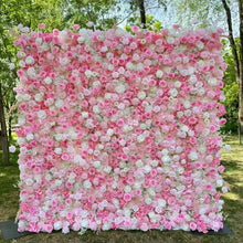 Load image into Gallery viewer, 3D Pink Rose Flower Wall Backdrop Roll Up Fabric Wedding Decor | Optional 50% Return Refund Program