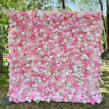 Load image into Gallery viewer, 3D Pink Rose Flower Wall Backdrop Roll Up Fabric Wedding Decor | Optional 50% Return Refund Program
