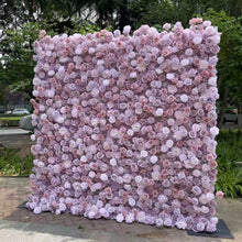 Load image into Gallery viewer, Lilac Rose Roll Up Flower Wall Backdrop, Cloth Fabric Wedding Decor | 50% Return Refund Option
