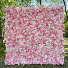 Load image into Gallery viewer, 3D Pink Rose Flower Wall Backdrop Roll Up Fabric Wedding Decor | Optional 50% Return Refund Program