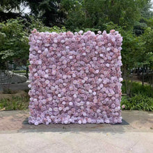 Load image into Gallery viewer, Lilac Rose Roll Up Flower Wall Backdrop, Cloth Fabric Wedding Decor | 50% Return Refund Option