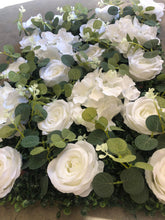 Load image into Gallery viewer, Ivory White Rose Flower Wall Panel - Eucalyptus Greenery Backdrop