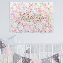 Load image into Gallery viewer, Floral Nursery Name Sign, Framed Faux Flower Wall Art (28x40 inches)