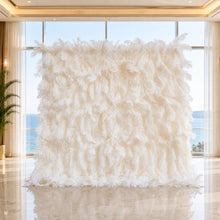 Load image into Gallery viewer, Ostrich Feather Roll-Up Flower Wall Panel Backdrop, Fabric Cloth Wedding Party Decor | Optional 50% Return Refund Program