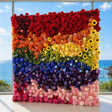 Load image into Gallery viewer, Rainbow Roll Up Fabric Floral Wall Backdrop - Wedding Ceremony Photo Booth | 50% Return Refund Option