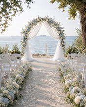Load image into Gallery viewer, Made to Order Wedding Arch Flowers, Aisle Floral Arrangements & Chiffon Draping | Halo Vow Collection