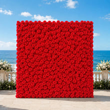 Load image into Gallery viewer, Red Rose Wedding Flower Wall Backdrop, Roll-Up Floral Wall Cloth for Ceremony Photo Booth | 50% Return Refund Option