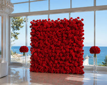 Load image into Gallery viewer, Red Rose Wedding Flower Wall Backdrop, Roll-Up Floral Wall Cloth for Ceremony Photo Booth | 50% Return Refund Option