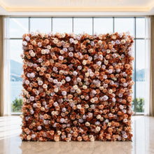 Load image into Gallery viewer, Coffee Brown Flower Wall Backdrop, Roll Up Fabric Wedding Decor | Optional 50% Return Refund Program