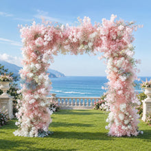 Load image into Gallery viewer, 8x8 ft Elegant Wedding Arch Flower Arrangement on Fabric Ceremony Flowers | Reception Party Decor | Optional 50% Return Refund Program