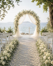Load image into Gallery viewer, Made to Order Wedding Arch Flowers, Aisle Floral Arrangements & Chiffon Draping | Halo Vow Collection