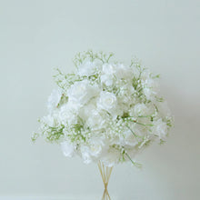 Load image into Gallery viewer, White Rose Baby's Breath Mix Floral Centerpiece with Stand
