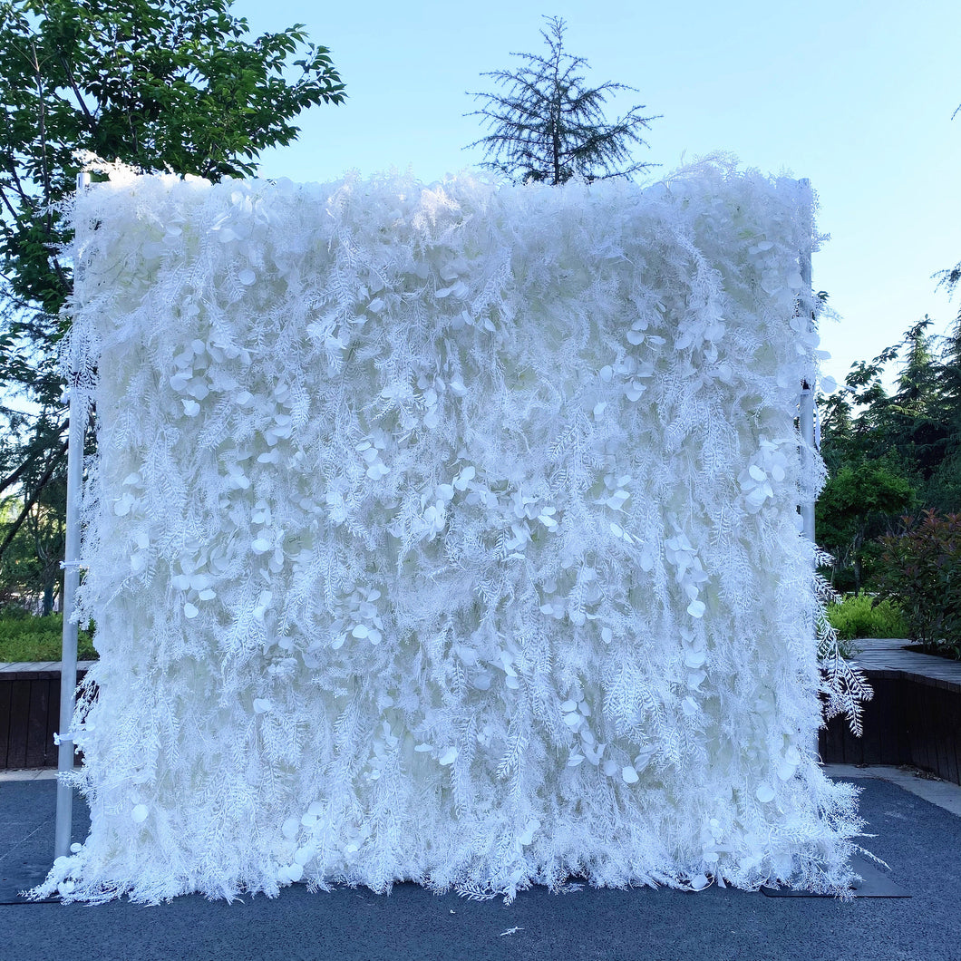 Big Sale 30% OFF! The White Furry 3D Flower Wall On Cloth Fabric Wedding Party Photo Backdrop Bridal Shower Top Quality Quick Assemble N8806