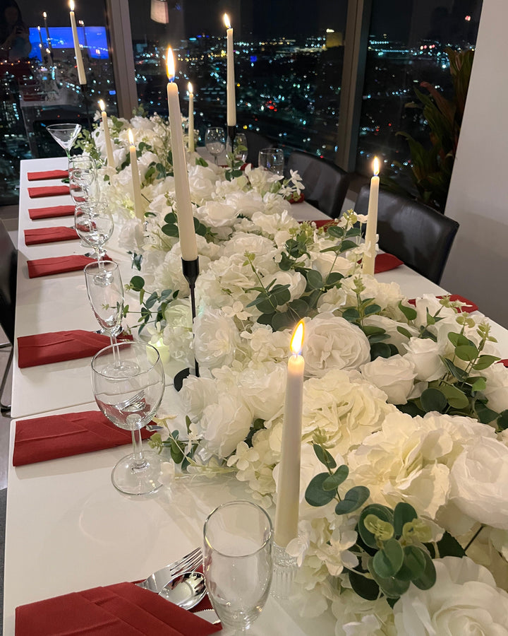 US Seller/White Rose Flower Garland: Adjustable Wedding Table Runner