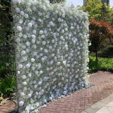 Load image into Gallery viewer, US Seller! 5D White Rose Baby Breaths Mix Roll Up Flower Wall On Cloth Fabric Wedding Party Photo Backdrop Top Quality N8821
