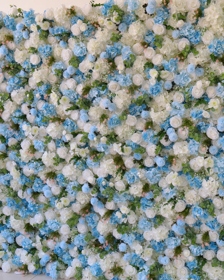 Blue White Wedding Flower Wall Backdrop, Floral Wall for Ceremony Photo Booth | 50% Return Refund Option