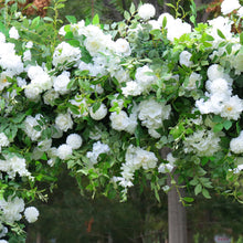 Load image into Gallery viewer, 8x8 ft Wedding Arch Backdrop [Woodland Pearl White Floral Greenery Arch Frame] for Ceremony, Photo Booth &amp; Floral Table Runner
