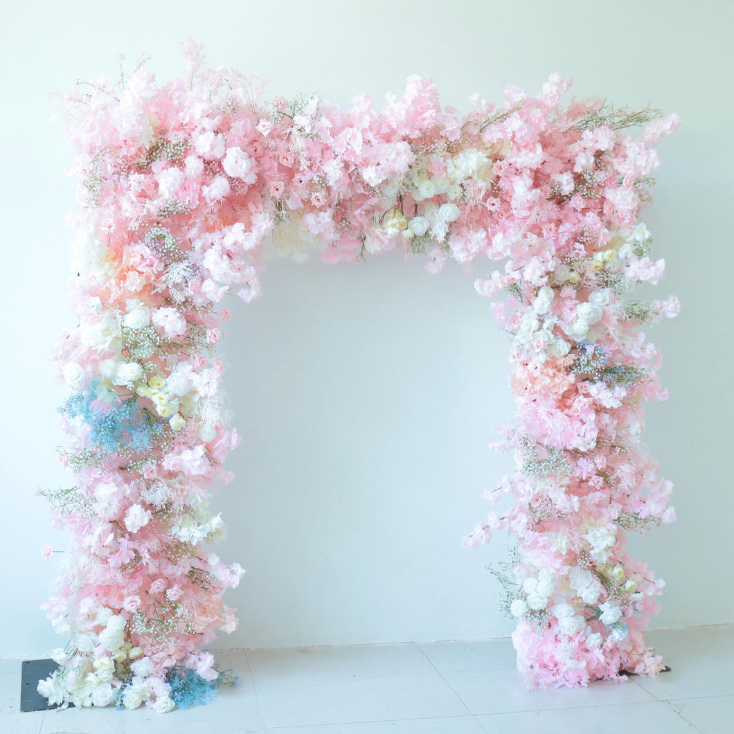 8x8ft Fabric Backing Pink April Flower Arch Wedding Backdrop Flower Archway Party Decor No Stand&Central Flwoer Set SN2