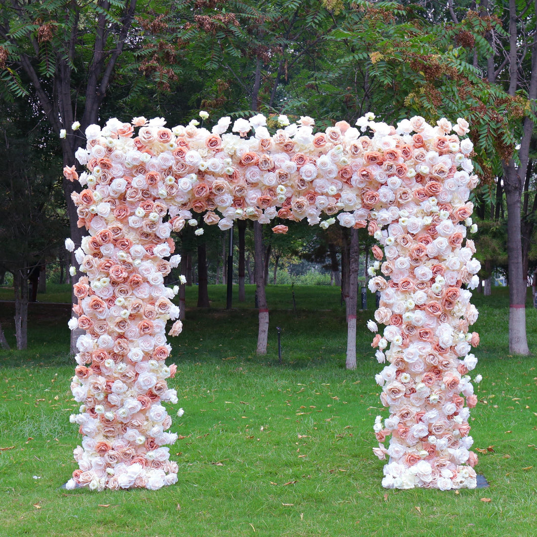 US Seller! 8x8ft Fabric Backing Light Brown Flower Arch Wedding Backdrop Flower Archway Party Decor No Stand&Central Flwoer Set S29