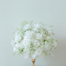 Load image into Gallery viewer, White Rose Baby Breaths Mix Arrangement | White Floral Centerpiece / Floral Centerpiece Only / without Stand
