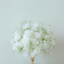 Load image into Gallery viewer, White Rose Baby Breaths Mix Arrangement | White Floral Centerpiece / Floral Centerpiece with Stand
