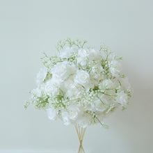 Load image into Gallery viewer, White Rose Baby Breaths Mix Arrangement | White Floral Centerpiece / Floral Centerpiece with Stand
