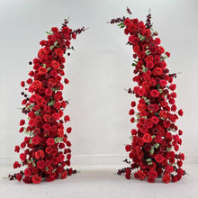 Load image into Gallery viewer, Flower Wall Backdrop [Crimson Romance Red Rose Pillar Pair] for Ceremony &amp; Photo Booth
