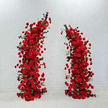 Load image into Gallery viewer, Flower Wall Backdrop [Crimson Romance Red Rose Pillar Pair] for Ceremony &amp; Photo Booth
