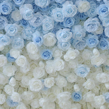 Load image into Gallery viewer, Dual-Sided Flower Wall Backdrop [Azure Tide Blue Rose Ombre Roll-Up Fabric Panel] for Ceremony &amp; Photo Booth

