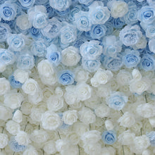 Load image into Gallery viewer, Dual-Sided Flower Wall Backdrop [Azure Tide Blue Rose Ombre Roll-Up Fabric Panel] for Ceremony &amp; Photo Booth
