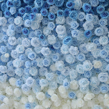 Load image into Gallery viewer, Dual-Sided Flower Wall Backdrop [Azure Tide Blue Rose Ombre Roll-Up Fabric Panel] for Ceremony &amp; Photo Booth
