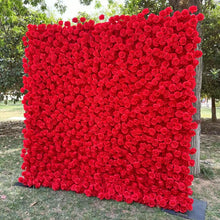 Load image into Gallery viewer, Red Rose Wedding Flower Wall Backdrop, Roll-Up Floral Wall Cloth for Ceremony Photo Booth | 50% Return Refund Option
