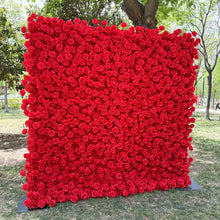 Load image into Gallery viewer, Red Rose Wedding Flower Wall Backdrop, Roll-Up Floral Wall Cloth for Ceremony Photo Booth | 50% Return Refund Option
