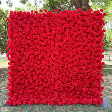 Load image into Gallery viewer, Red Rose Wedding Flower Wall Backdrop, Roll-Up Floral Wall Cloth for Ceremony Photo Booth | 50% Return Refund Option
