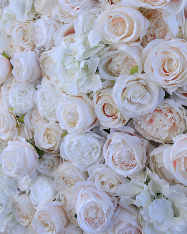 Ivory Blush Flower Wall Panel, 3D Silk Floral Backdrop (16x24 inches)