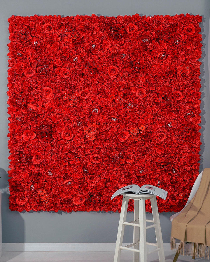Scarlet Red Rose 3D Flower Wall Panel Artificial Floral Backdrop for Wedding and Party